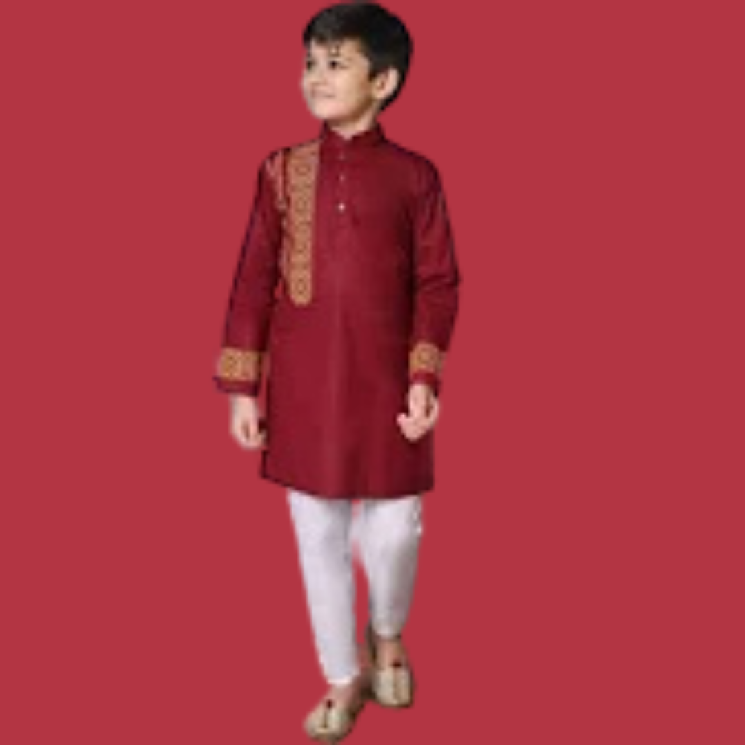 Boys Printed Regular Pure Cotton Kurta with Pajamas