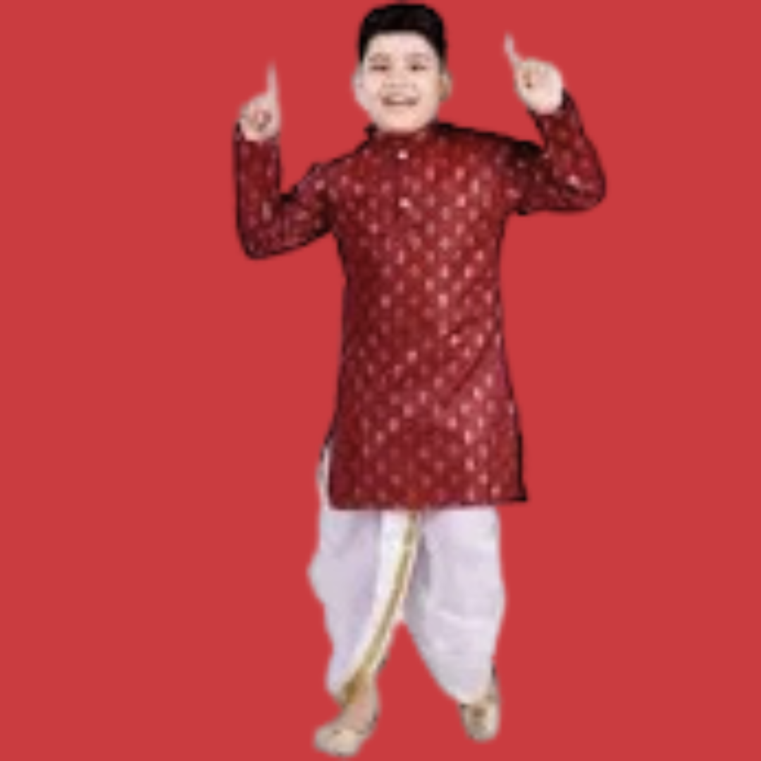 Boys Printed Regular Pure Cotton Kurta with Pajamas - Image 4