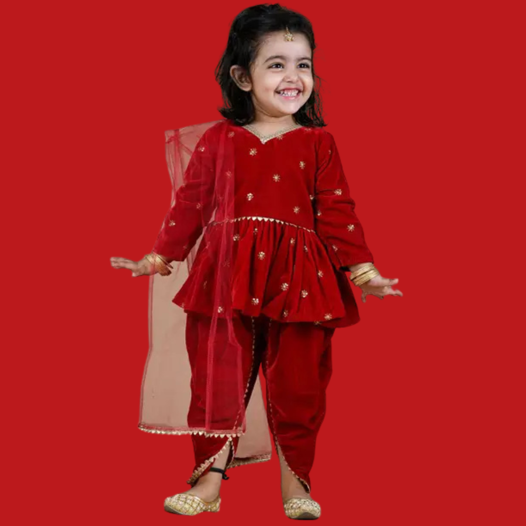 Girls Festive & Party Kurta, Churidar & Dupatta Set