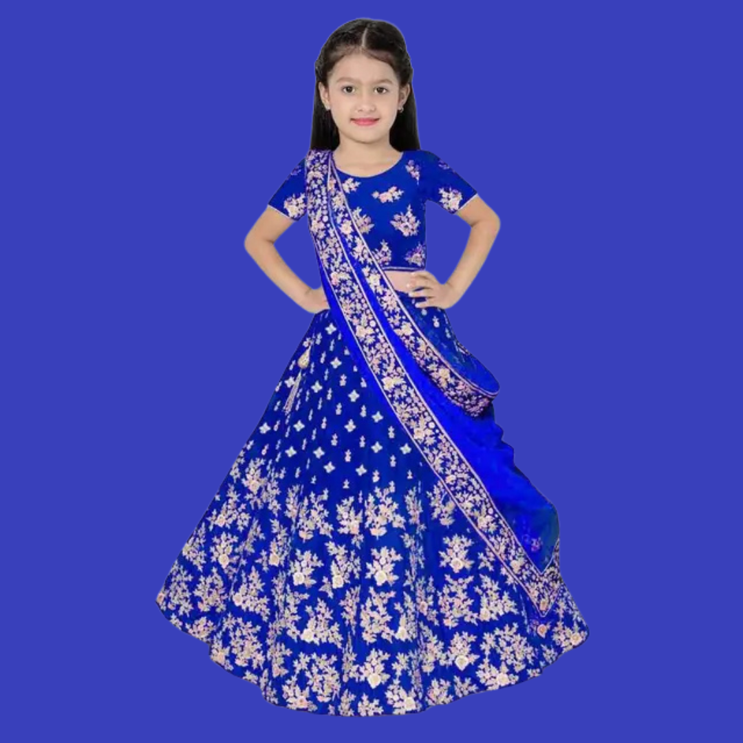 Girls Lehenga Choli Ethnic Wear Embroidered Lehenga, Choli and Dupatta Set