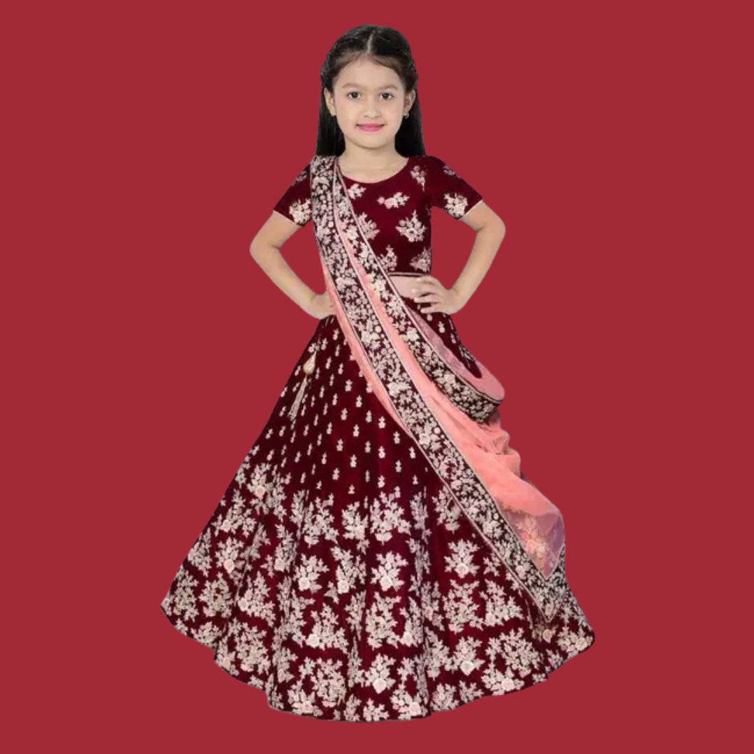 Girls Lehenga Choli Ethnic Wear Embroidered Lehenga, Choli and Dupatta Set - Image 4