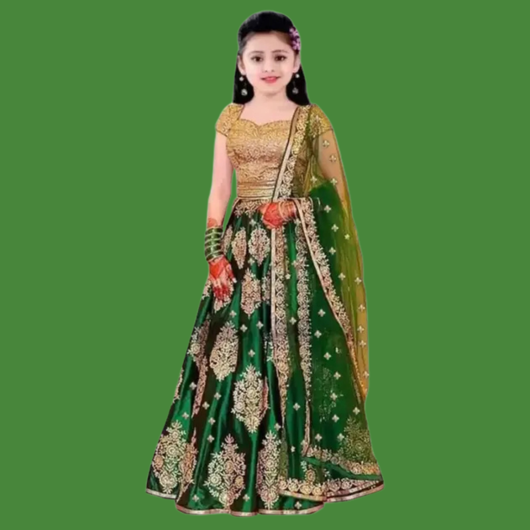 Girls Lehenga Choli Ethnic Wear Embroidered Lehenga, Choli and Dupatta Set - Image 3