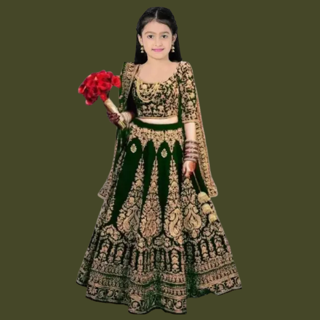Girls Lehenga Choli Ethnic Wear Embroidered Lehenga, Choli and Dupatta Set - Image 2