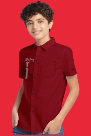Boys Regular Fit Solid Cut Away Collar Casual Shirt