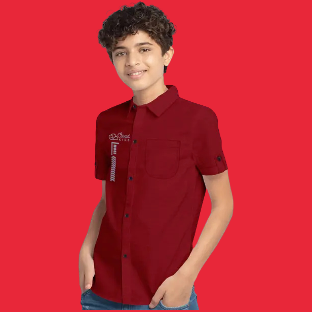 Boys Regular Fit Solid Cut Away Collar Casual Shirt