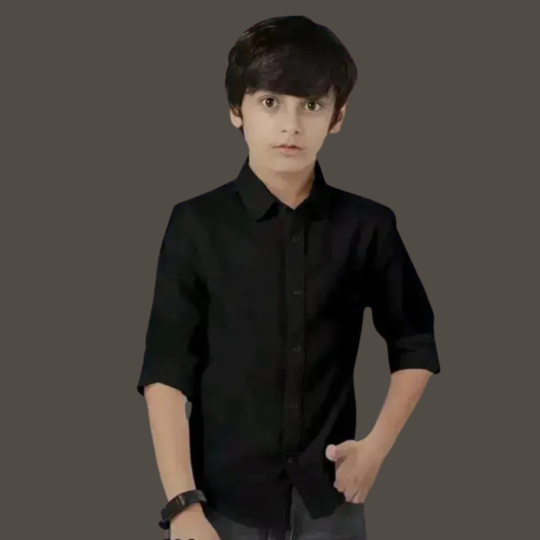 Boys Regular Fit Solid Cut Away Collar Casual Shirt - Image 6