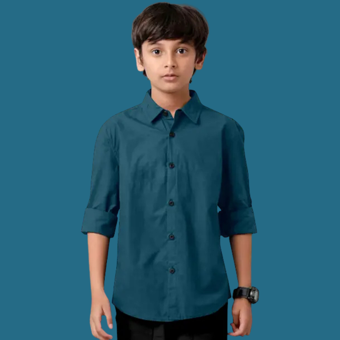 Boys Regular Fit Solid Cut Away Collar Casual Shirt - Image 5