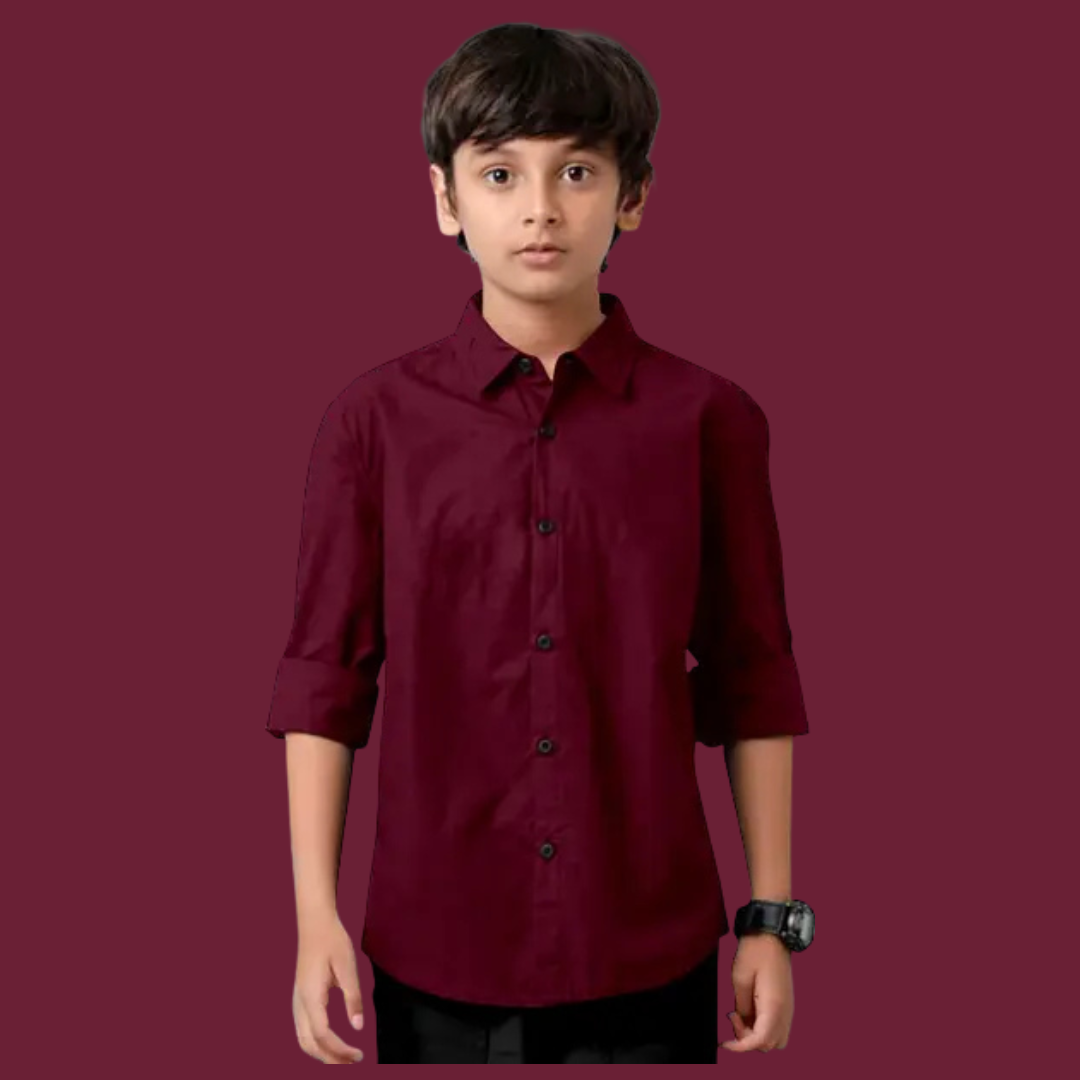 Boys Regular Fit Solid Cut Away Collar Casual Shirt - Image 3