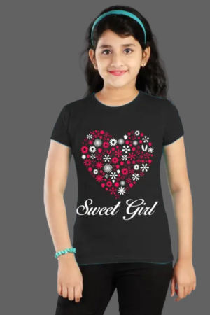 Girls Self Design Pure Cotton Regular T Shirt