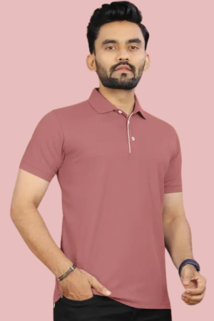 Men Solid Polo Neck Polyester T-Shirt