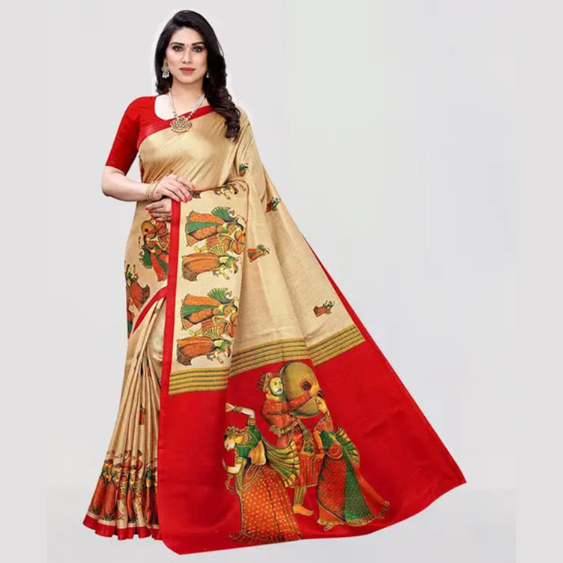 Printed Daily Wear Art Silk Saree - Image 5