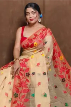 Embroidered Jamdani Cotton Silk Saree