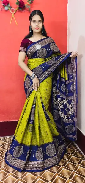 Printed Sambalpuri Pure Cotton Saree - Image 3