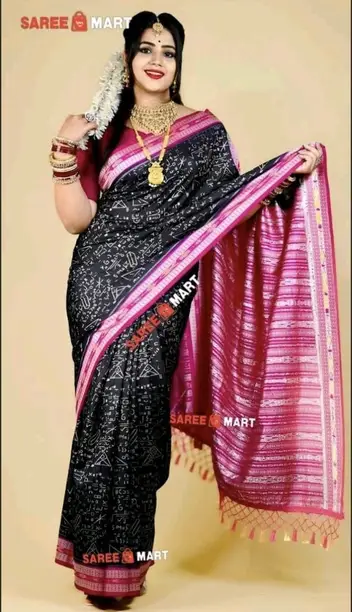 Printed Sambalpuri Pure Cotton Saree - Image 2