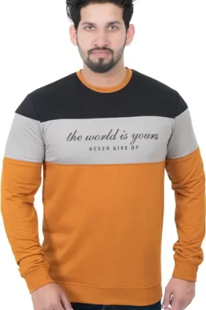 E-MAX Men Printed Round Neck Polyester Camel T-Shirt