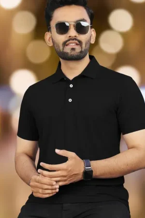 VeBNoR Men Solid Polo Neck Polyester Black T-Shirt