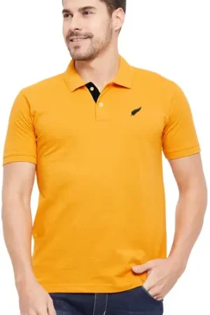 Polo Plus Men Solid Polo Neck Pure Cotton Yellow T-Shirt
